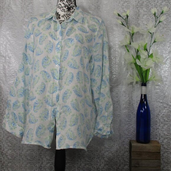 J. JILL Love Linen Button Down Top Size Medium - Picture 10 of 10